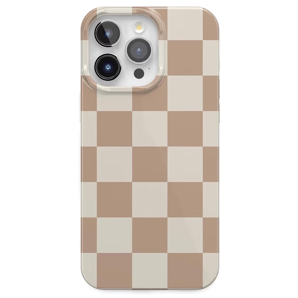 Casely Checkered iPhone 15 Pro Case - Tan and Cream